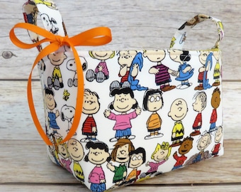 Peanuts Gang Fabric with Charlie Brown Snoopy and Lucy Bin Organizer Container Basket - Baby Room Decor