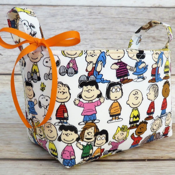 Peanuts Gang Fabric with Charlie Brown Snoopy and Lucy Bin Organizer Container Basket - Baby Room Decor