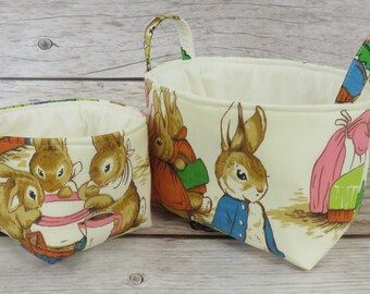 Set of 2 - Storage and Organization - Peter Rabbit Vintage Beatrix Potter Fabric - Organizer Bin Storage Container Basket - Nursery Decor