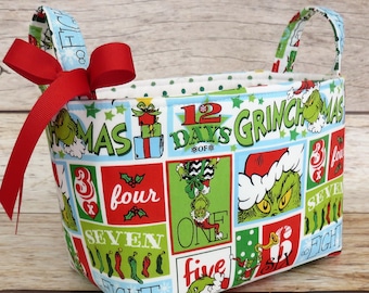 12 days of Christmas Blocks Fabric - Merry Christmas Xmas Holiday Organizer Bin Basket -