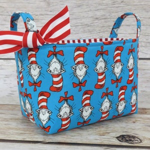 Red/ White Hat Heads Fabric - Organizer Container Bin Basket Bag - Room Decor - Teacher Appreciation