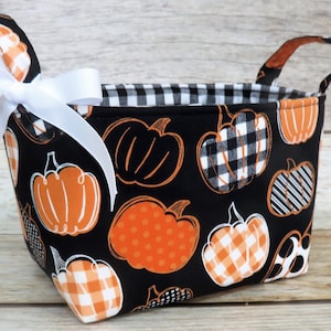 Pumpkins Fall Autumn Black/ Orange/ White Fabric Bin Storage Container Basket Holiday Decor Organizer image 1