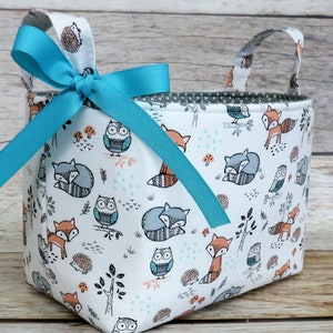 Diaper Caddy Fabric Bin - Woodland Baby Animals Fox Foxes Owl Owls Hedgehog Fabric Bin Storage Container Basket - Baby Room Decor