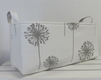 Long Diaper Caddy - Storage Container Basket Fabric Organizer Bin - Gray Dandelions on White Fabric