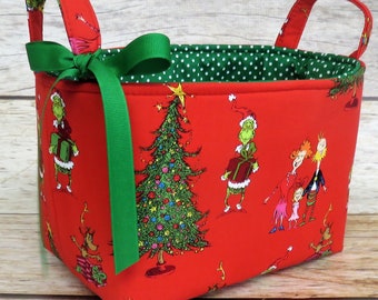Tela navideña del Grinch Rojo - Cesta de basura navideña - Decoración de habitación - Organizador - Agradecimiento a los maestros