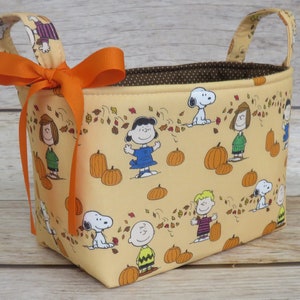 Harvest Pumpkin Patch Fabric Bin - Peanuts Charlie Brown - Thanksgiving Fall Autumn Holiday Decor Organizer