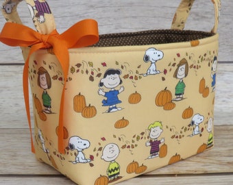 Charlie Brown/ Snoopy/ Peanuts Harvest Pumpkin Patch Fabric Bin - Thanksgiving Fall Autumn Holiday Decor Organizer