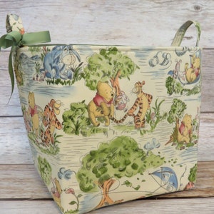 Winnie Pooh Eeyore Tigger Park Toile Fabric - 10 in x 10 in x  10 in - Storage Container Basket Bucket - Baby Room Decor