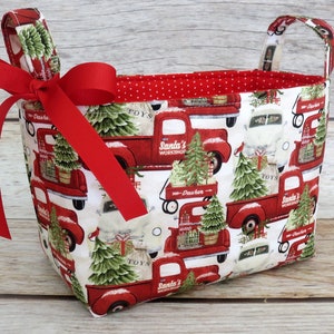 Weihnachten Weihnachten Weihnachten - Aufbewahrung Organisation Container Behälter Organizer Korb - Vintage Rote Pickup Trucks Stoff