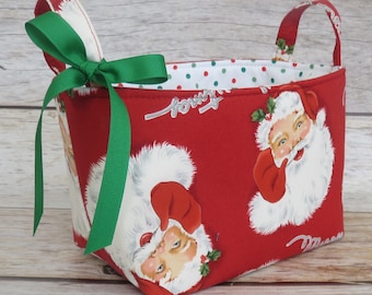 Santas on Red Christmas Xmas Holiday Fabric Storage and Organization - Fabric Organizer Container Bin Basket