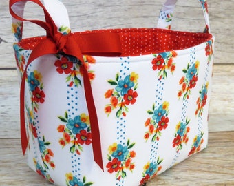 Petal Party The Pioneer Woman Fabric Multi Color Flowers Floral and Dots - Diaper Caddy Nursery Bin Organizer Basket - Baby Room