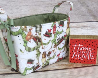 Whimsical Snowman Snowmen and Foxes Rabbits Owls Holiday Xmas Fabric -  Bin Organizer Basket - Room Decor - Teacher Appreciation