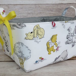 Winnie the Pooh Eeyore Tigger on White Fabric - XLarge Diaper Caddy - Storage Container Organizer Bin Basket  2 Dividers - Nursery Decor