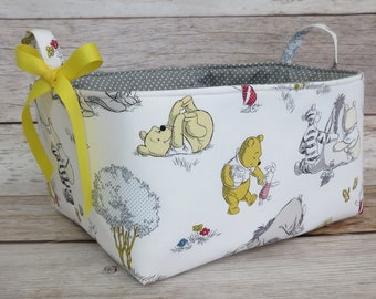 Winnie the Pooh Eeyore Tigger on White Fabric - XLarge Diaper Caddy - Storage Container Organizer Bin Basket  2 Dividers - Nursery Decor