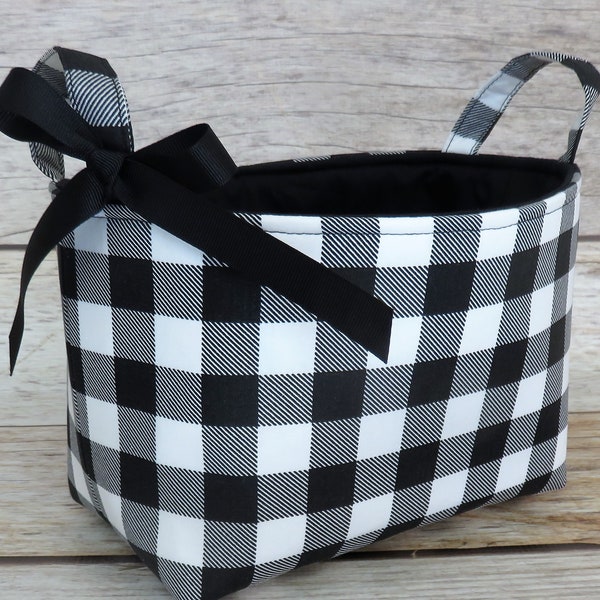 Black White Buffalo Checks Check Plaid Fabric - Organizer Bin Basket - Baby Room Decor