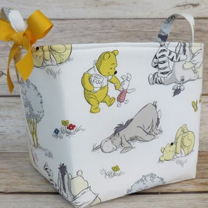 Fabric Storage Organizer Basket Bin Bucket - 8 in x 8 in x 8 in - Winnie the Pooh Eeyore and Tigger on White - Baby Room Decor