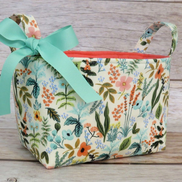 Storage Organization - Cotton + Steel - Rifle Paper Co. -  Herb Garden Natural Floral Fabric Organizer Bin Container Basket - Room Decor