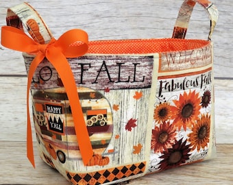 Fabulous Fall - Hello Fall - Happy Fall Y'all - Thanksgiving Autumn - Fabric Organizer Bin Storage Container Basket Room Decor