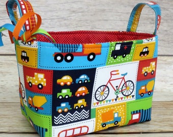 Storage and Organization - Fabric Organizer Container Bin Basket Bag- Transportation Cars Bicycles Buses Fabric