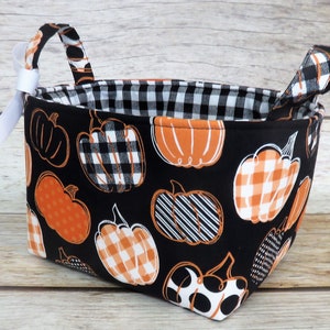 Pumpkins Fall Autumn Black/ Orange/ White Fabric Bin Storage Container Basket Holiday Decor Organizer image 2