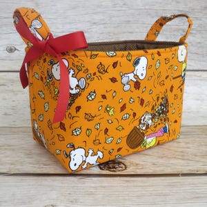 Falling Leaves on Orange Fabric - Charlie Brown Peanuts - Storage Bin Organizer - Autumn Fall Decor
