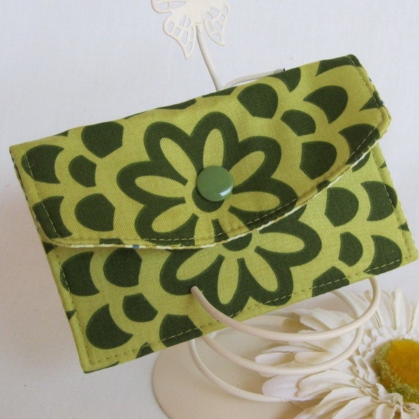 Fabric Mini Wallet -  Business Card Case - Gift Card Holder - Green Wall Flower