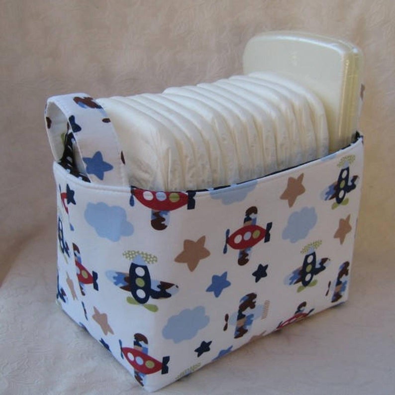 Mazie All Over The Pioneer Woman Fabric Blue Red Flowers Diaper Caddy Nursery Bin Storage Basket Baby Room Bild 5