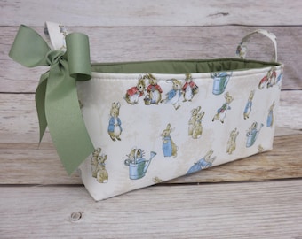 Tale of Peter Rabbit Main Cream Fabric - Long Diaper Caddy - Organizer Basket Bin - Baby Room Decor