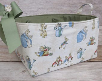 Tale of Peter Rabbit Main Cream Fabric  - XLarge Diaper Caddy - Organizer Bin Basket  2 Dividers - Nursery Decor