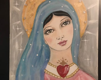 Blessed Mary Original Angel painting on canvas