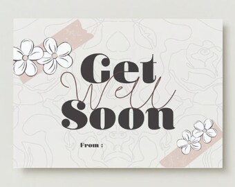 Editable Get Well Card, Beige Floral Card, Get Well Soon Card, Personalised Card, Get well Soon Mum Instant Download