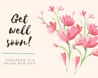 Editable Get Well Card, Roses Card, Get Well Soon Card, Personalised Card, Get well Soon Mum Instant Download