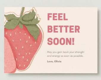 Editable Feel Better Card, Strawberry Card, Get Well Soon Card, Personalised Card, Get well Soon Mum Instant Download