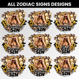 Birthday Designs Templates, Zodiac Birthday Digital Designs Bundle, Custom Cup, Shot Glass, and T-Shirt Designs, Party Favor Template, Canva