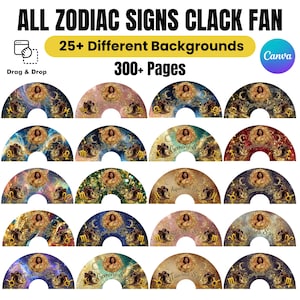 All Zodiac Sign Clack Fan Designs Template, Astrology Signs Clack Fan Canva Template, Drag and Drop, Boots On The Ground, Fan Sublimation