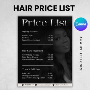 Price List Template, Hair Pricing Flyer, Price List Flyer,Pricing Guide Sheet,Salon Business Flyer,Price Guide Template, Business Price List