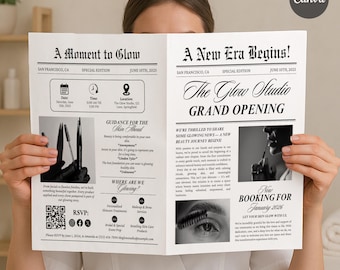 編集可能なビジネス新聞テンプレート、まつげエクステのお知らせ（Canva）