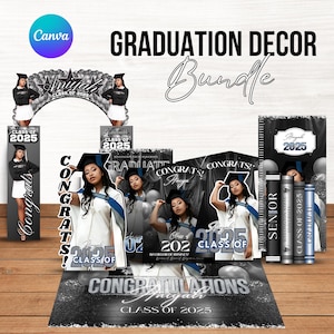 Custom Graduation Decor Bundle, Grad Entrance Arch, Congrats Grad Banner, Grad Name Cutout, Hat Arch Wall,Class of 2025 Floor Wrap Decor Set