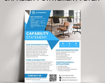 Capability Statement Template Canva,Corporate Flyer,Editable Business Capability Statement,Overview Flyer Template, Capabilities Statements