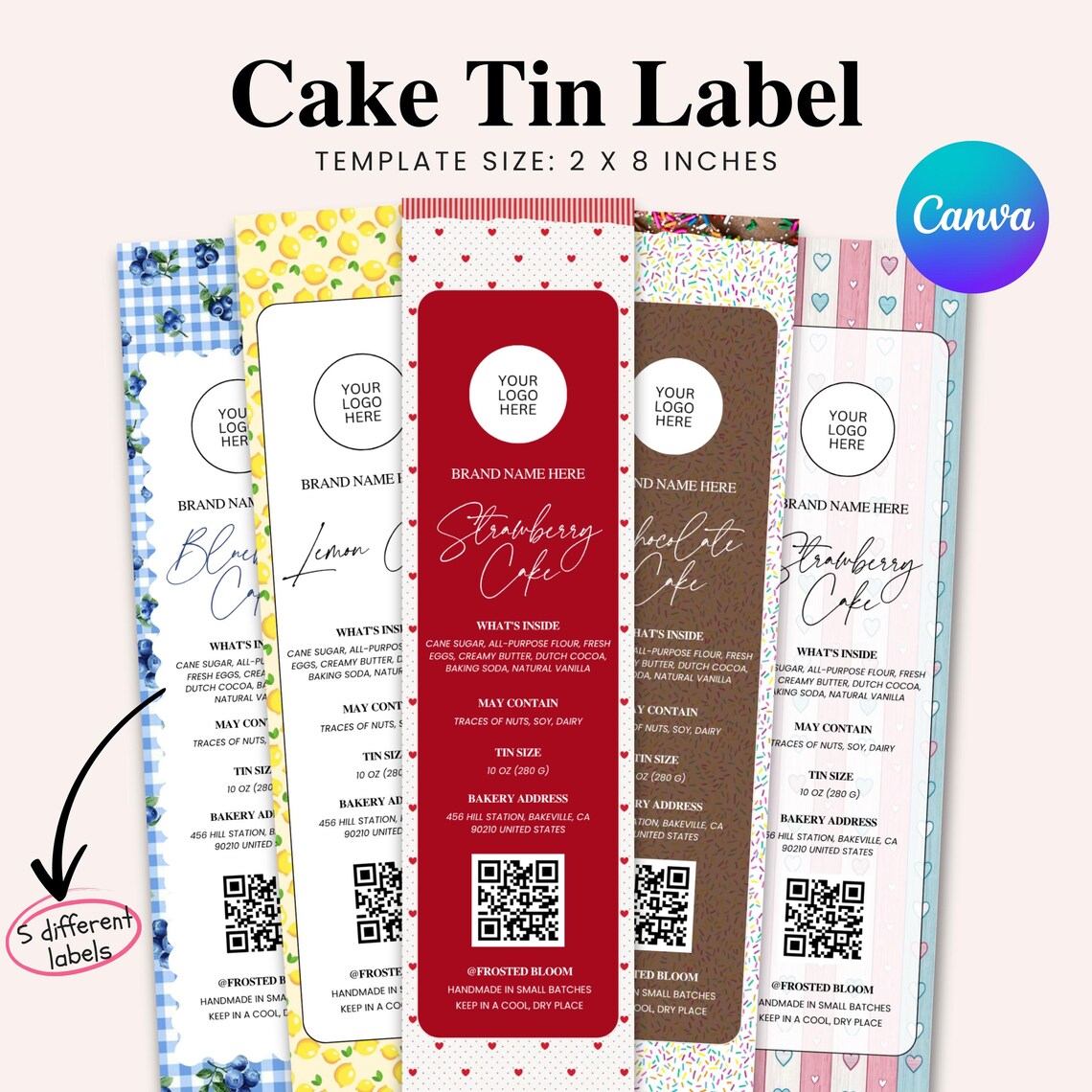 Mini Cake Tin Label, Editable Bakery Label, DIY Bakery Label, Small ...
