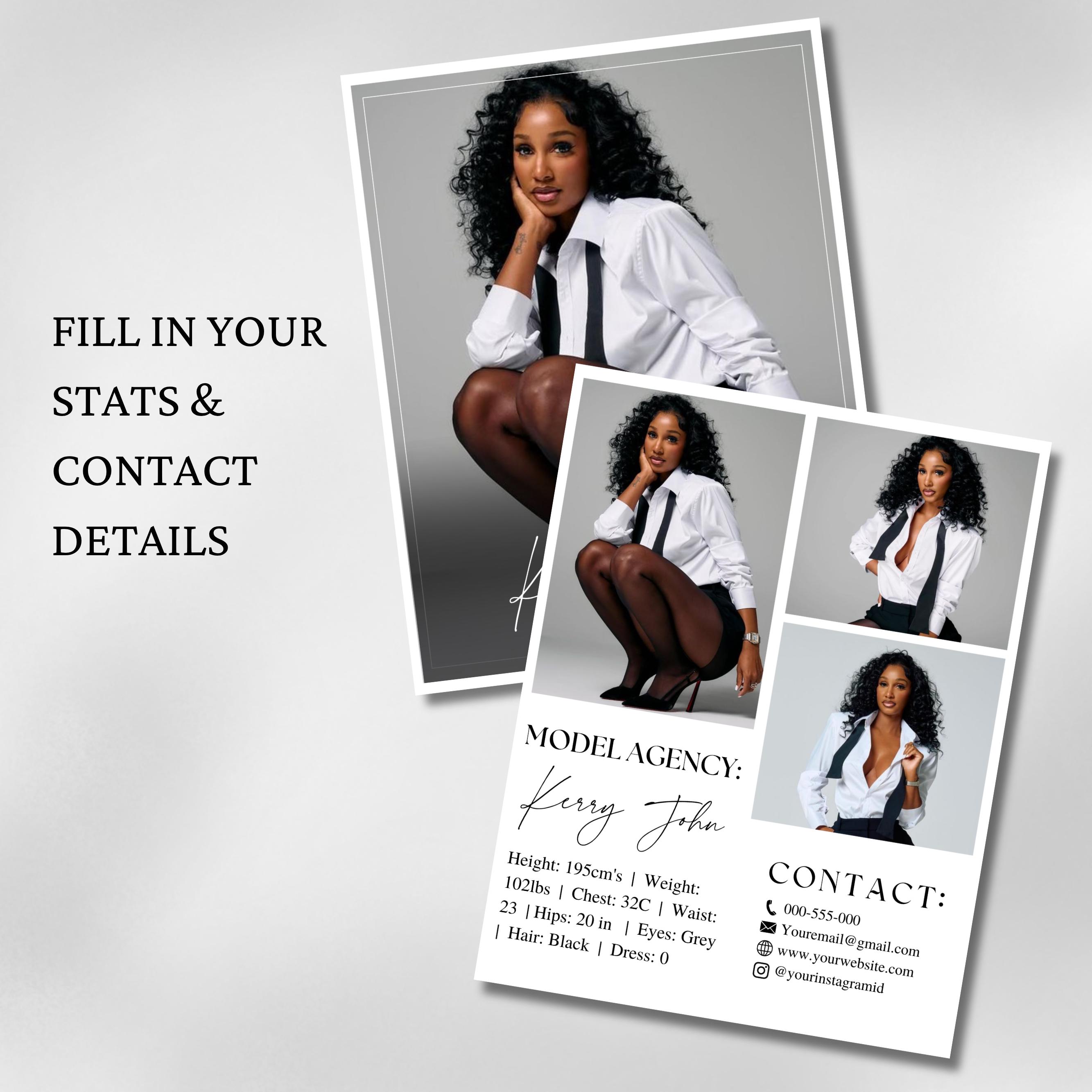 Model Comp Card Back Editable Model Comp Card Template, Fashion Resume (digital Download) - Etsy