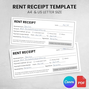 Editable Rent Receipt Template, Printable Simple Rent Receipt, Minimalist Receipt, Sales Receipt Editable, Business Receipt Canva Template