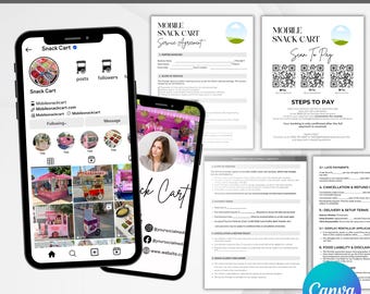 Mobile Snack Cart Business Bundle, Contract, Menu, Signs (Digital Download)