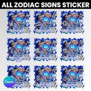 Zodiac Birthday Designs Bundle, Blue Men Birthday Sticker Design Template, Styrofoam Cup T-shirts, Shot Glass, Horoscope Sublimation Design