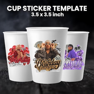 Styrofoam Cup Sticker Template, Editable Party Cup Template Customizable Styrofoam Cup Design, Cup Sticker Template, Custom Party Cups Canva