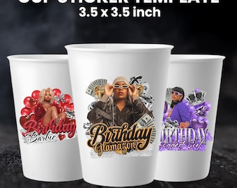 Styrofoam Cup Sticker Template, Editable Party Cup Template Customizable Styrofoam Cup Design, Cup Sticker Template, Custom Party Cups Canva