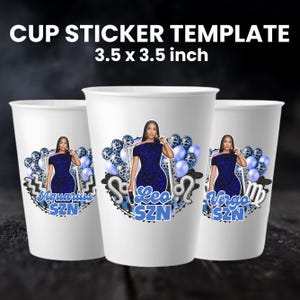 Styrofoam Cup Sticker Template, Blue Cheetah Birthday Cup Sticker Template Party Cup Template Customizable Styrofoam Cup,Girl Birthday Cup