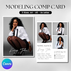 Model Comp Card Template, Modeling Comp Card, Model Portfolio Template, Fashion Comp Card, Fashion Resume Photo Card, Printable and Editable