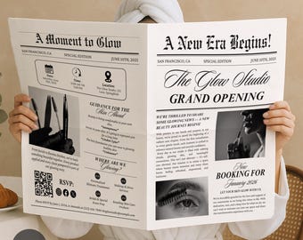 Business Newspaper Template, Editable Large Newspaper Lash Announcement, Esthetician Newspaper, Hair Business Newspaper, Custom Newspaper