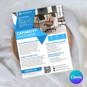 May include: A blue and white flyer with the title "Capability Statement" and information about IT and software solutions. The flyer includes the company name "Nexa Code Solutions", contact information, and a list of services offered.